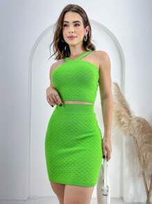 Women Sweater Co-ords - Màu xanh chanh - Xem 4