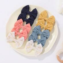 bilicaca 10pcs/pack Random Color Floral Fabric Bow Hair Clips For Kids, Simple And Sweet Ponytail Holders Or Side Clips, Perfect For Travel And Cute Girls' Hair Decorations