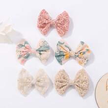 bilicaca 10pcs/pack Random Color Floral Fabric Bow Hair Clips For Kids, Simple And Sweet Ponytail Holders Or Side Clips, Perfect For Travel And Cute Girls' Hair Decorations