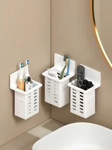 1pc Toothbrush & Toothpaste Holder With Wall-Mounted Design For Bathroom Storage, Razor+Suction Cup+Comb Hooks - White - View 9