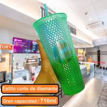 Botella Vaso con Tapa y Popote Bebidas Frías/calientes Doble Pared de Acrílico 710ml - Verde - Ver 2