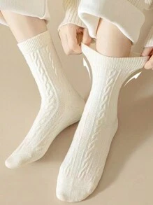 5双装冬季加厚保暖纯色日式中筒袜 - 彩色 - 查看 5