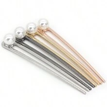 1 件女用 14 公分 * 2 公分合金 U 型髮夾,帶有大珍珠裝飾,適合日常古典中式高髻髮型 - 金色 - 查看 8