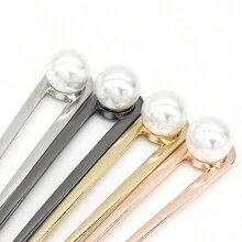 1 件女用 14 公分 * 2 公分合金 U 型髮夾,帶有大珍珠裝飾,適合日常古典中式高髻髮型 - 金色 - 查看 6