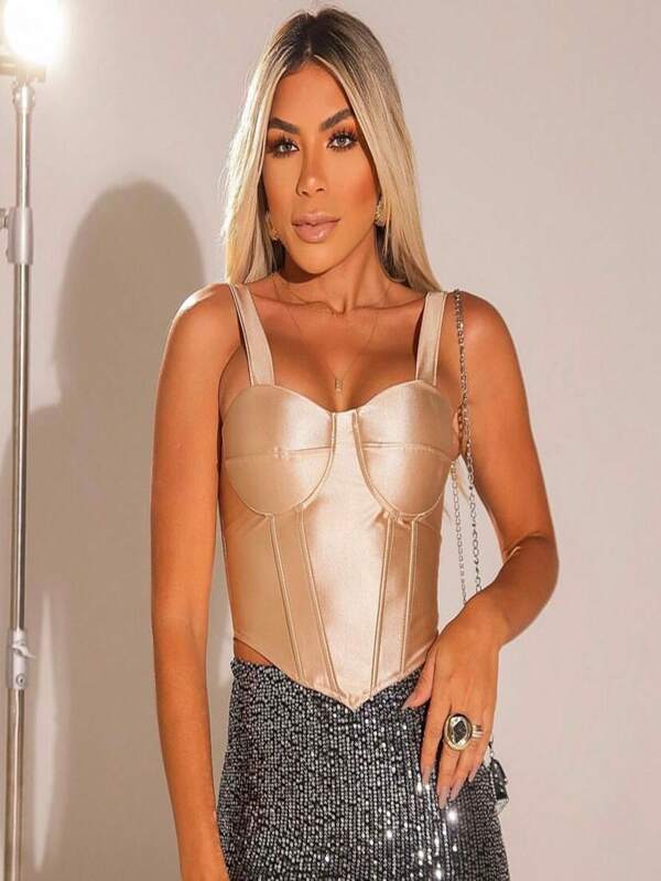 Cropped Corset com Alça Feminino Festas em Cetim