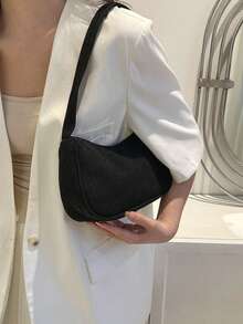 1入新款時尚保暖冬季麥拉德風格小巧輕便的實色燈芯絨女式肩袋,適用於女性、學生、日常送禮給朋友 - 黑色 - 查看 3