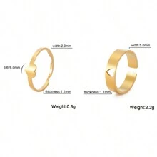 2 件套不銹鋼心形、蝴蝶、月亮、飛機設計女士戒指套裝,簡約、浪漫情侶禮物,男女通用 - 戒指套裝 - 查看 20