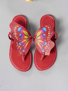 New Arrival Women's Flat Sandals, Fashionable Butterfly Print Flip Flops With Toe Post For Casual Walking - Red - View 5