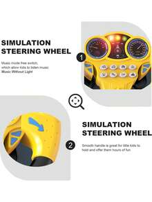 1套2件男女孩模擬便攜式行車方向盤，配有燈光和音樂駕駛控制器，逼真的副駕駛玩具，兒童教育聲音玩具禮物，適用於3-12歲兒童的兒童節，生日及聖誕節 - 黃色 - 查看 3