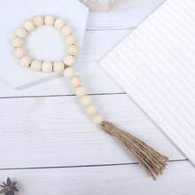 2入組手工製作的天然麻繩木珠流蘇花環家居裝飾掛飾,窗簾繩帶,適用於客廳和餐廳 - 米色14mm - 查看 4