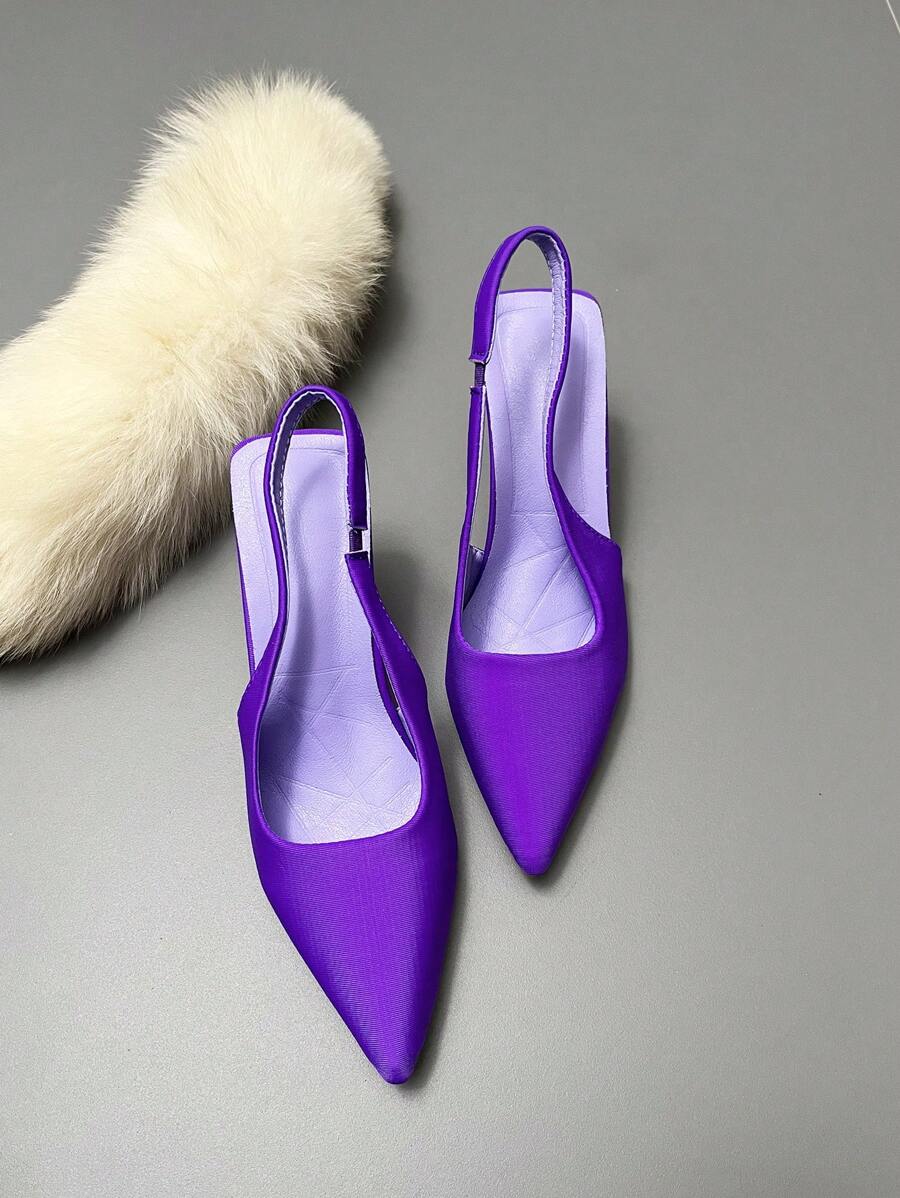 女士紫色閉趾針跟高跟鞋，優雅的7.5CM中跟正式禮服鞋，尖頭細高跟泵鞋，夏季涼鞋