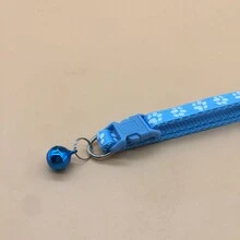 1pc 1.0 Blue Pet Collar With Cloth, Bell And Paw Print Decoration, Suitable For Cats And Dogs - Royal Blue - View 3