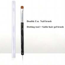 1pc French Half Round Dual-End Nail Art Brush & Rhinestone Picker Nail Tool - Black - View 4