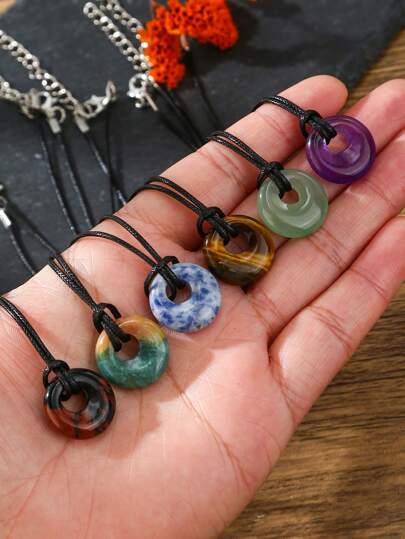 1pc Simple & Fashionable Detachable PU Leather Chinese Feng Shui Amulet Pendant Necklace, Unisex Holiday Gift