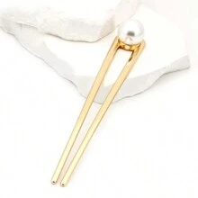 1 件女用 14 公分 * 2 公分合金 U 型髮夾,帶有大珍珠裝飾,適合日常古典中式高髻髮型 - 金色 - 查看 10