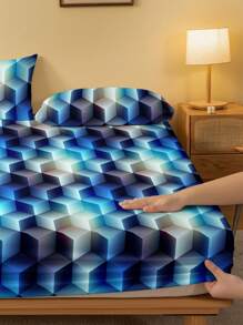 1pc Stylish And Simple Geometric Print Brushed Bedspread Bed Cover Dust-Proof Cover For Bedroom Home Textile Bedding