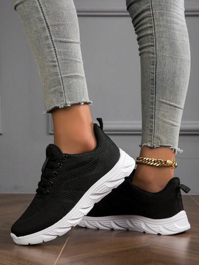 2023 Neue atmungsaktive, leichte Mesh-Strickschuhe, einfache Schnürschuhe, einfarbig, rutschfest, waschbar, Damenschuhe, Sportschuhe, Lässig Schuhe, Laufschuhe, Wanderschuhe, Straßenlaufschuhe