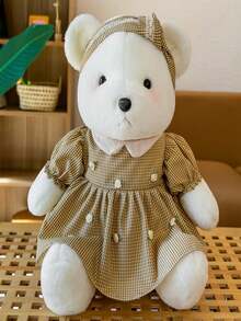 1隻治療可愛的泰迪熊毛絨玩具/豪華填充熊娃娃/穿著黃色裙子的咖啡熊 - 黃色 - 查看 2