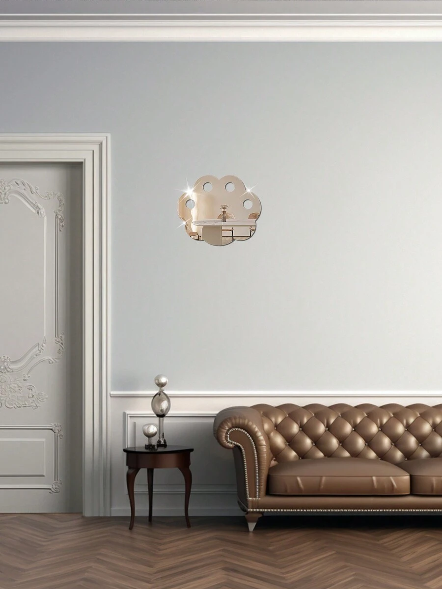 MLT 1pc 1 Set Silver Acrylic Creative Shaped Decorative Self-adhesive Makeup Mirror - Silver - View 1