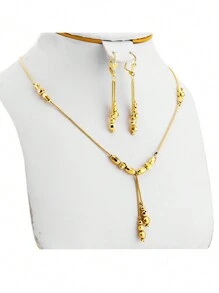 Gold Color Ball Charms Set for Women and Girls, Small Beads, Dubai Necklace, Jewelry Set - Yellow Gold - View 1