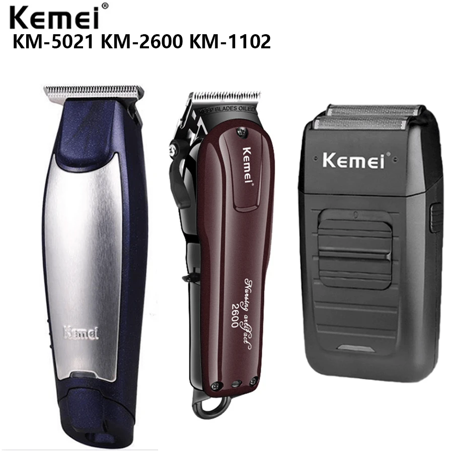 凱美/kemei Km-5021靜音家用電動剃鬚刀,凱美剃鬚刀km-1102往復式雙層網面修剪側鬍刀,凱美km-2600復古油頭電動雕刻理髮器,適用於理髮店 - KM-5021藍 KM-1102黑 KM-2600酒紅 - 查看 1