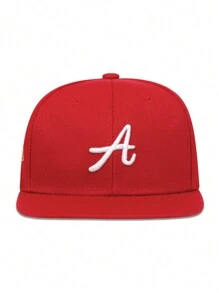 1pc Unisex Kids' A Letter & Side Pattern Embroidery Hip-Hop Hat With Adjustable Buckle For Outdoor Sun Protection During Travel - Red - View 3