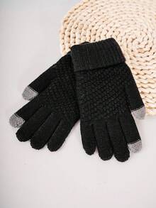 1pc Women's Gloves + Hat Set, Y2k Knitted Winter Accessories, Outdoor Warm And Casual, Suitable For Daily Commuting - Black - View 3