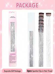 6 cái Kẹp Dây nhiều màu sáng bóng Tóc Bộ dụng cụ Long lanh Nàng tiên Tinsel Nối tóc 20 Inch Sáng bóng Dây nhiều màu sáng bóng Tóc - Bạc - Xem 2