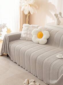 1pc Plush Sofa Cover Blanket, Soft Cotton Plush Material, Comfortable, Sofa Protector, Sofa Blanket, Bed Blanket, Universal For Winter Warmth - Light Grey - View 4