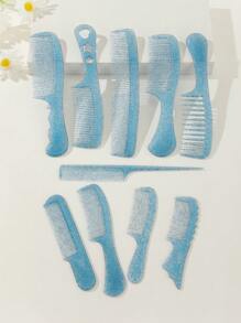 10入組女士藍色防靜電梳子,帶有大齒可用於拉直和捲曲,便攜口袋尺寸梳子適用於旅行和日常使用 - 藍色 - 查看 1