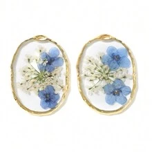 2入組手工製作透明樹脂和干花耳環配件 - 彩色 - 查看 1