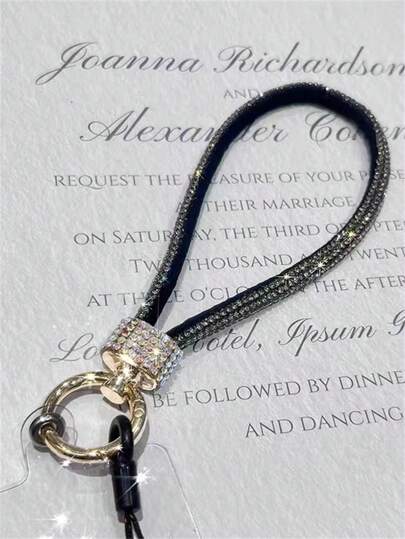 奢华水钻装饰腕带手机挂绳，黑色礼物，适合母亲、家人、朋友、生日、节日手机挂饰、手机链