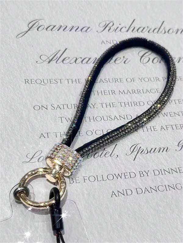 Luxury Rhinestone Decor Wrist Strap Phone Lanyard, Black Gifts For Mother, Family, Friends, Birthday, Holiday Phone Charm, Phone Chain