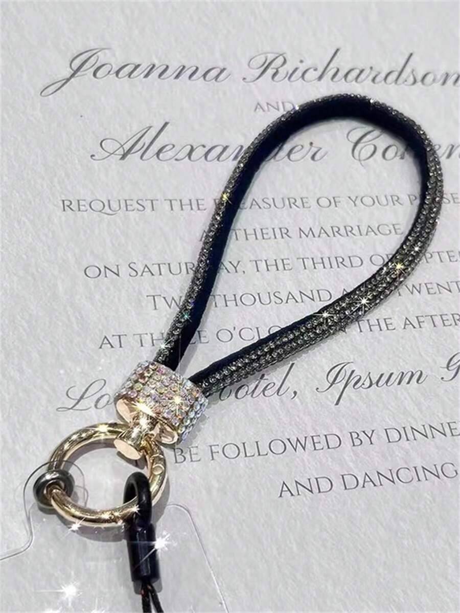 Luxury Rhinestone Decor Wrist Strap Phone Lanyard, Black Gifts For Mother, Family, Friends, Birthday, Holiday Phone Charm, Phone Chain