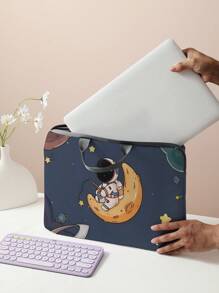 卡通宇航员图案印花便携式手提笔记本电脑包适用于办公室和学校教室笔记本电脑包教室包教师储物包教室收纳包 - 彩色 - 查看 2