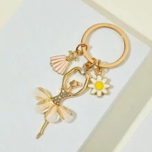 1 件合金芭蕾舞女孩钥匙扣创意包包和汽车装饰吊坠适用于汽车钥匙圈情侣礼物钥匙链饰品 - 米色 - 查看 2