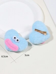 2pcs Sky Blue Plush Sausage Mouth Big Eye Heart Shaped Doll Hair Clip For Women's Daily Hairdressing, Side Clip For Decoration Of - Multicolor - View 5