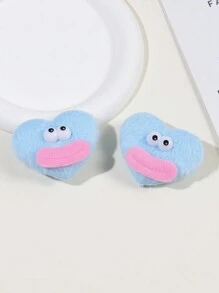 2pcs Sky Blue Plush Sausage Mouth Big Eye Heart Shaped Doll Hair Clip For Women's Daily Hairdressing, Side Clip For Decoration Of - Multicolor - View 1