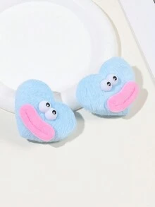 2pcs Sky Blue Plush Sausage Mouth Big Eye Heart Shaped Doll Hair Clip For Women's Daily Hairdressing, Side Clip For Decoration Of - Multicolor - View 4