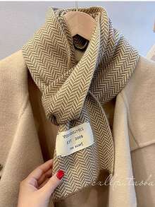 防曬防UV超長超厚斜紋針織圍巾，女士冬季保暖圍巾 - 卡其色 - 查看 5