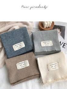 防曬防UV超長超厚斜紋針織圍巾，女士冬季保暖圍巾 - 卡其色 - 查看 3