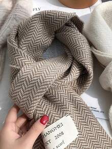 防曬防UV超長超厚斜紋針織圍巾，女士冬季保暖圍巾 - 卡其色 - 查看 1