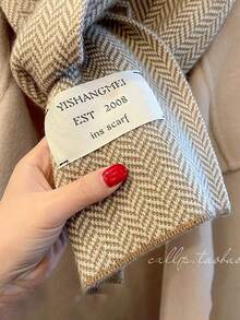 防曬防UV超長超厚斜紋針織圍巾，女士冬季保暖圍巾 - 卡其色 - 查看 4