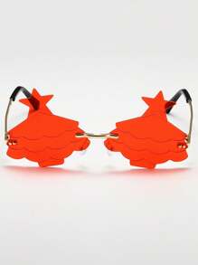 2pcs Unisex Pc Christmas Tree Shaped Decorative Metallic Glasses For Festivals/parties, One Size Fits All - Red - View 5