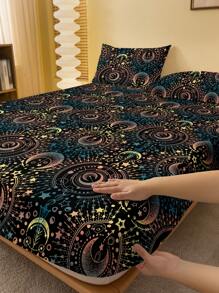 時尚簡約風格印花刷毛床榻套件，防塵罩，男女配對的臥室家居紡織床上用品 - 彩色 - 查看 1