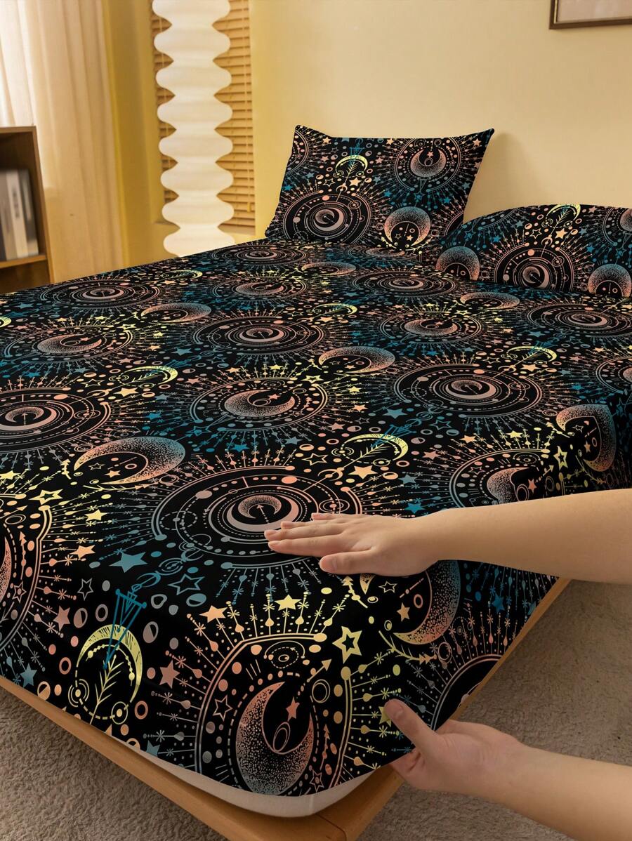 時尚簡約風格印花刷毛床榻套件，防塵罩，男女配對的臥室家居紡織床上用品 - 彩色 - 查看 1