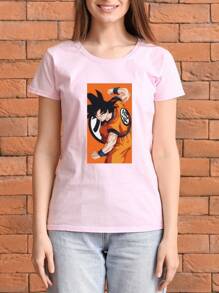 Camiseta Mujer Estampado Goku Anime Moda - Rosa - Ver 1