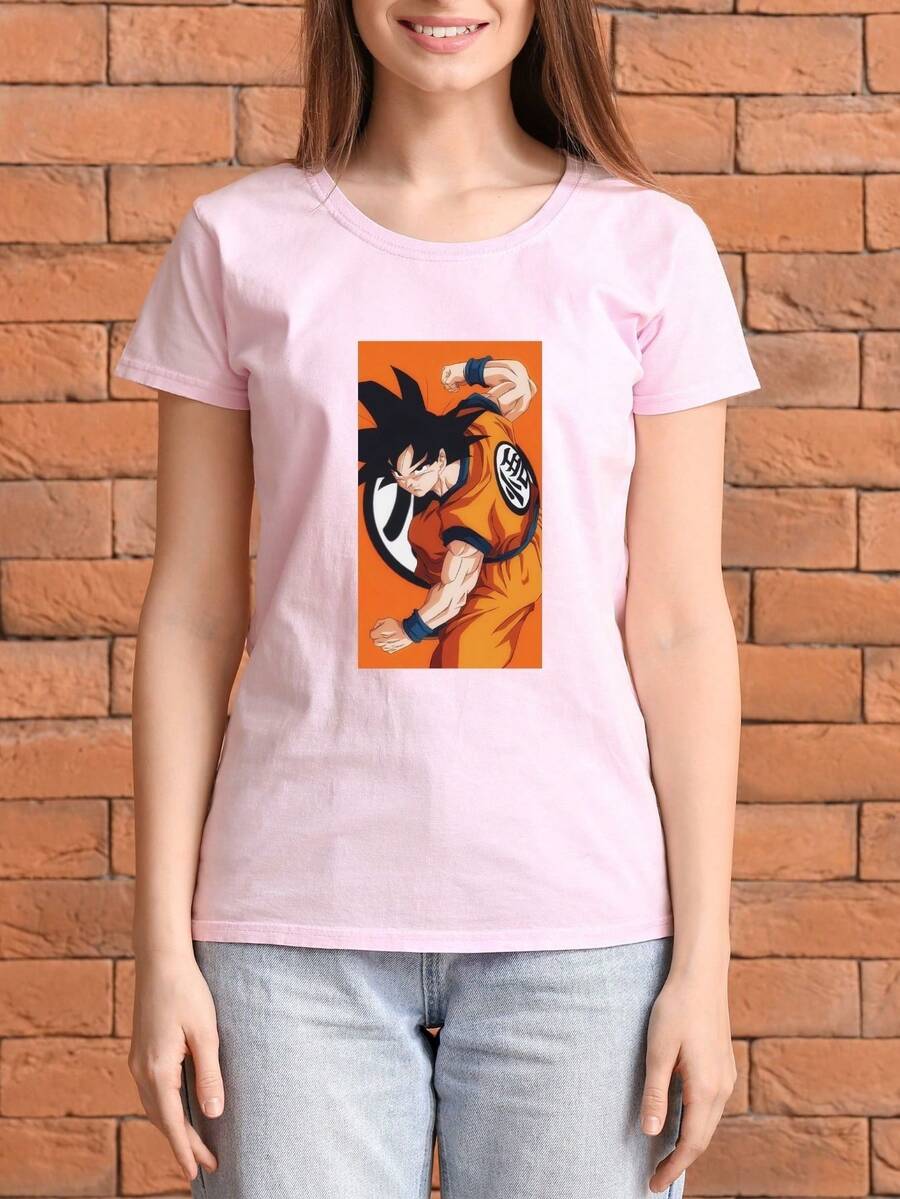 Camiseta Mujer Estampado Goku Anime Moda - Rosa - Ver 1