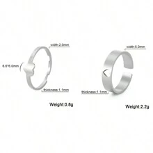 2 件套不銹鋼心形、蝴蝶、月亮、飛機設計女士戒指套裝,簡約、浪漫情侶禮物,男女通用 - 戒指套裝 - 查看 22