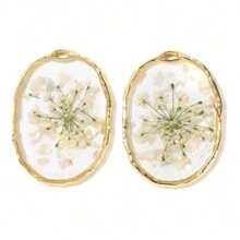 2入組手工製作透明樹脂和干花耳環配件 - 彩色 - 查看 6